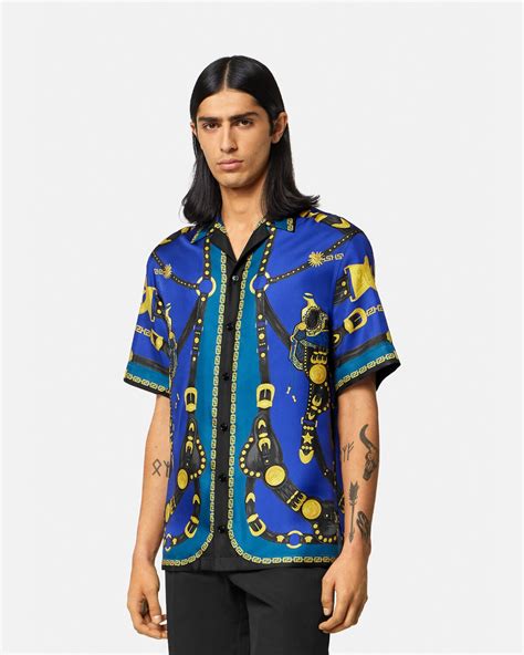 Versace Men's Medusa Saddle Print Silk Shirt, Brand Size 36